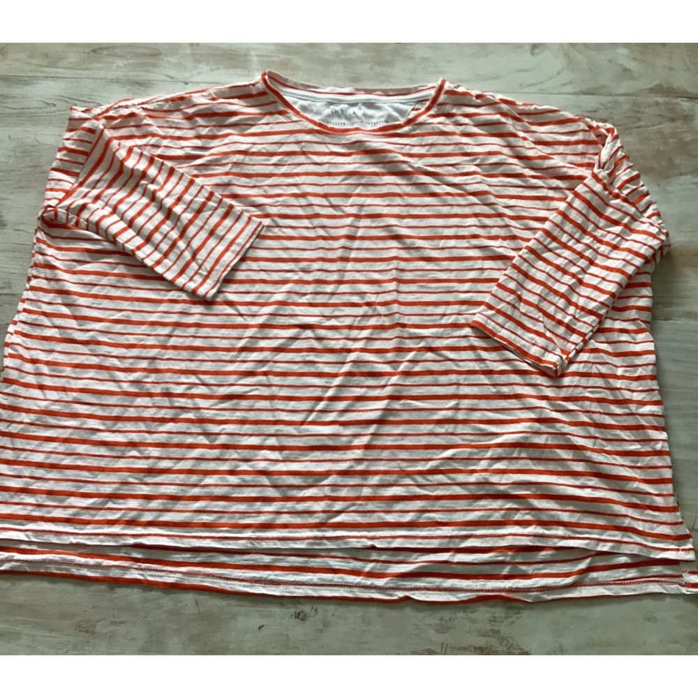 Mersea Orange White Stripe Boxy Cotton Blend Crew Neck Top nautical